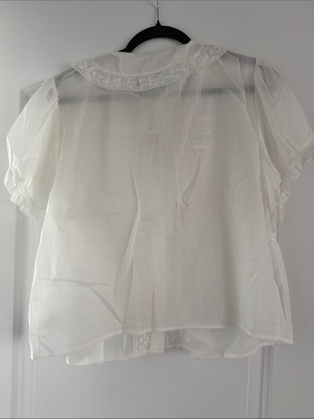 White Lace-Trim Button Front Blouse - Women Tops - Picture 3 of 3